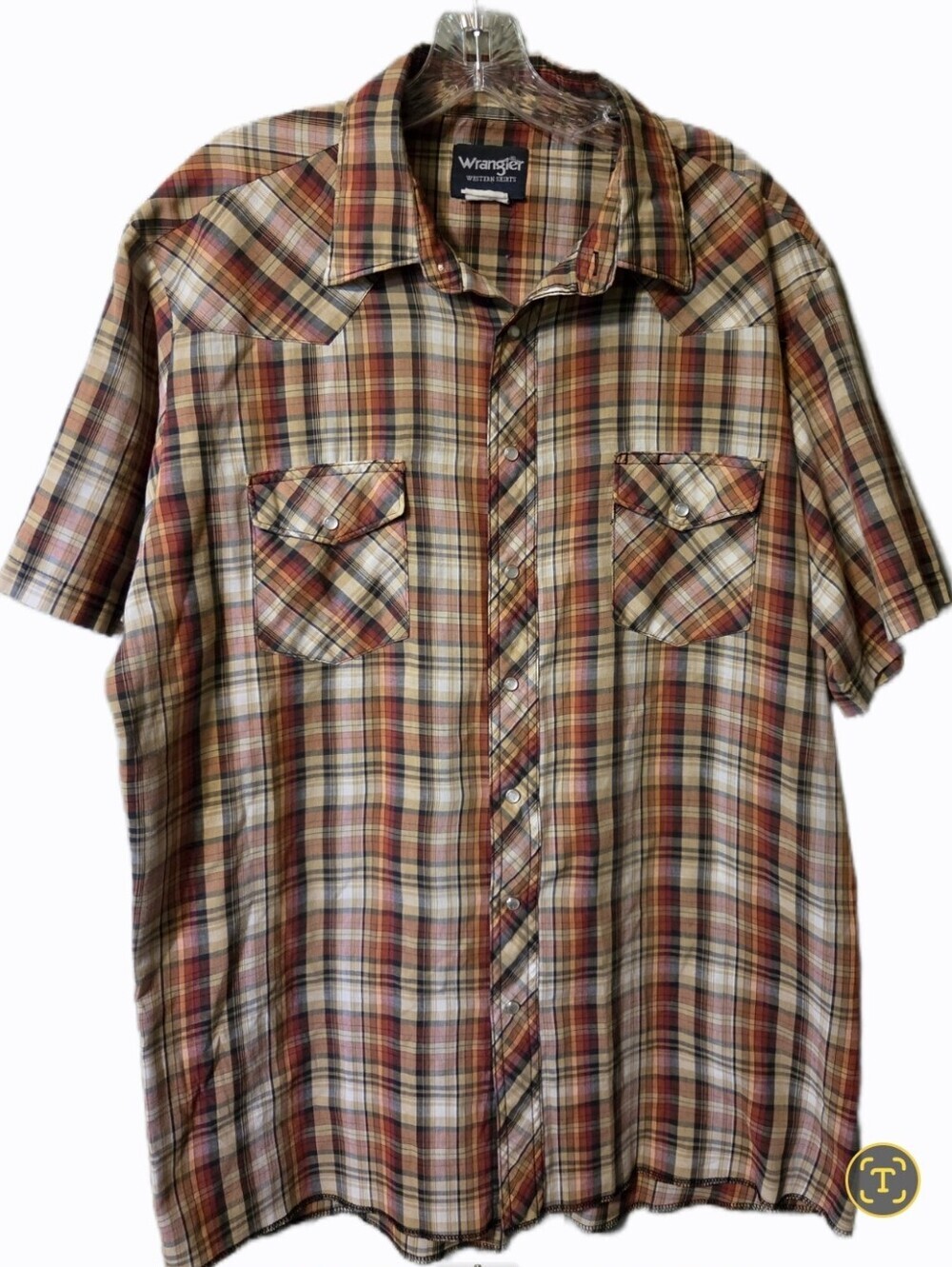 Wrangler Shirt Men's Short-Sleeve Plaid Snap Button Up VTG Western Cowboy Rodeo